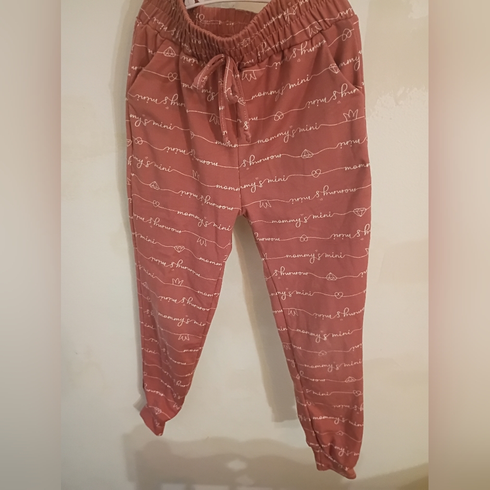 Rust Red Drawstring Joggers with White Script Emma And Elsa